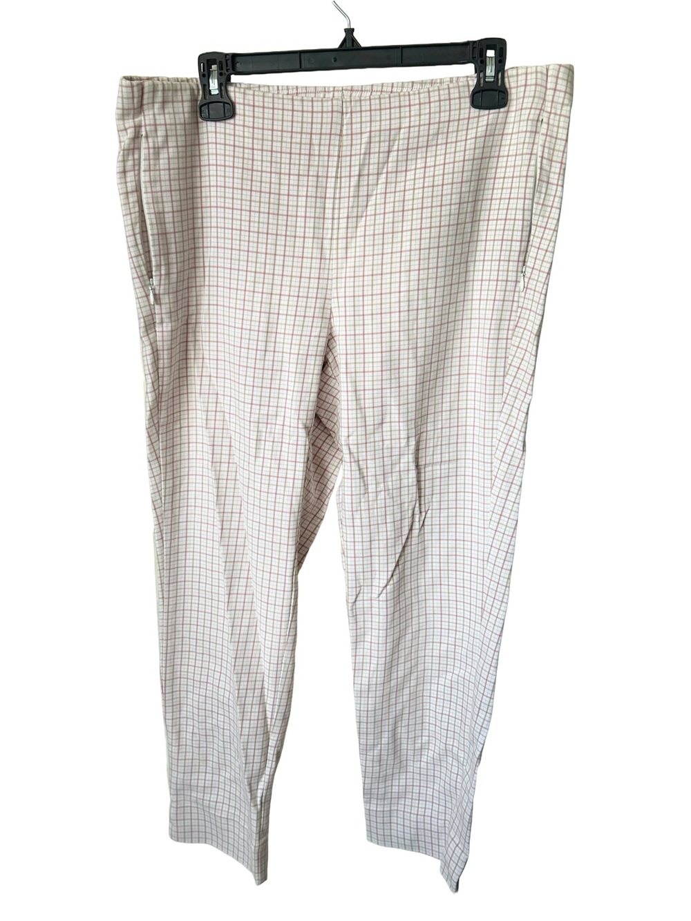 ESSENTIAL
COTTON-STRETCH, Womans Cream Plaid Dress Pants, Sz 12